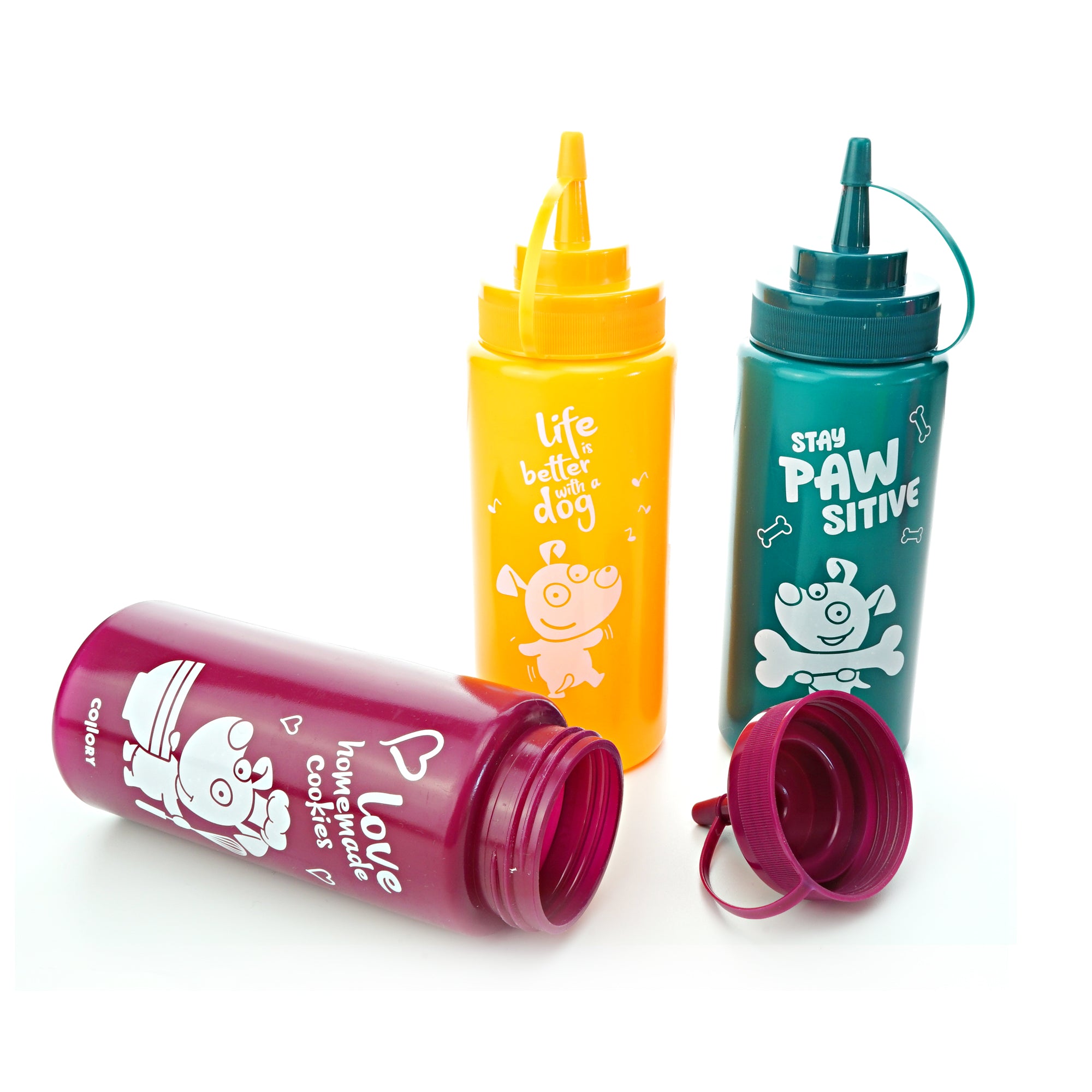 Colorful dosing bottles