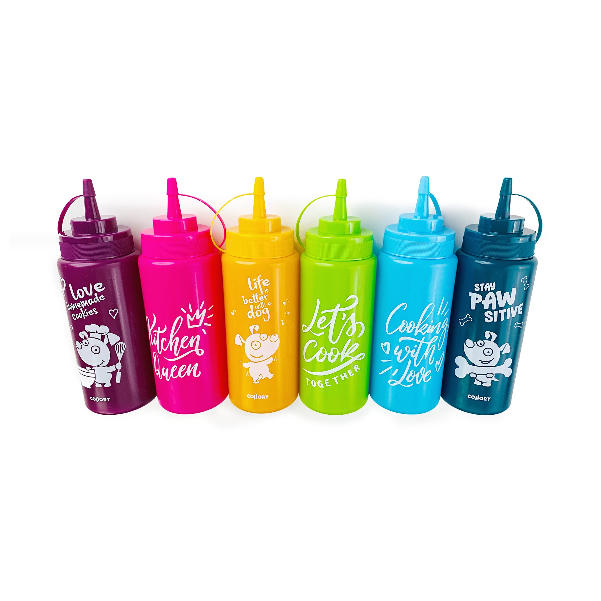 Colorful dosing bottles